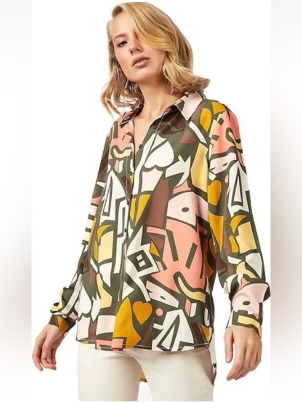 BIG DART Margritta Women's Shirt Geometric Print Blouse Size L